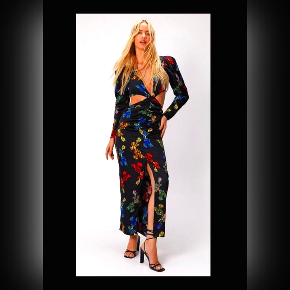 Maxi Dress Satin Inspired Cutout Long Sleeves Lightweight Designer M NWT - Picture 2 of 10